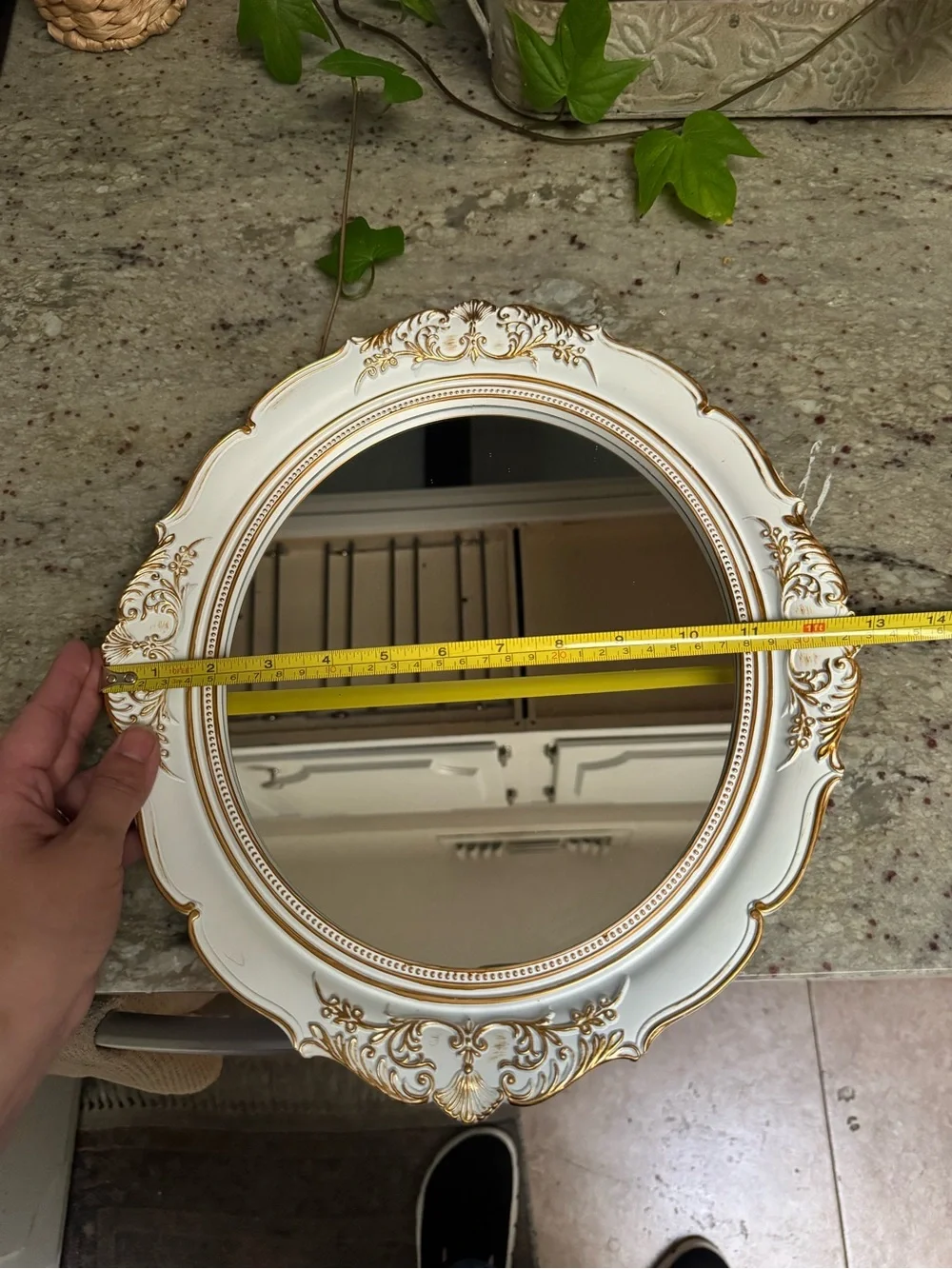 Vintage White and Gold Ornate Oval Wall Mirror